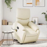 vidaXL Electric Stand up Massage Recliner Chair Cream Faux Leather