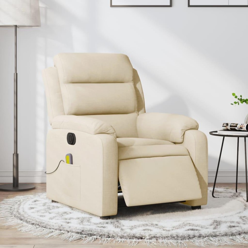 vidaXL Electric Massage Recliner Chair Cream Fabric