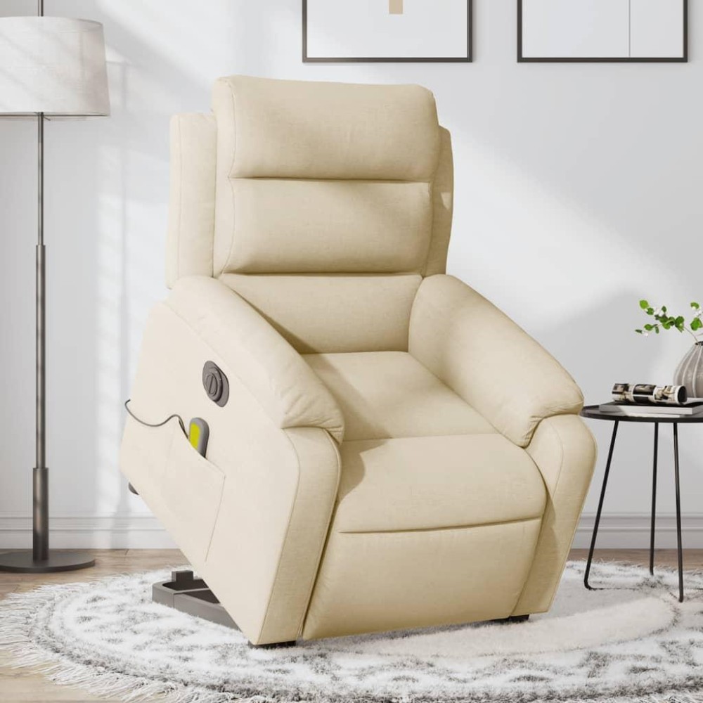 vidaXL Electric Stand up Massage Recliner Chair Cream Fabric