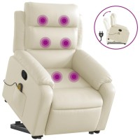 Vidaxl Stand Up Massage Recliner Chair Cream Faux Leather
