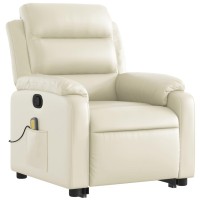 Vidaxl Stand Up Massage Recliner Chair Cream Faux Leather