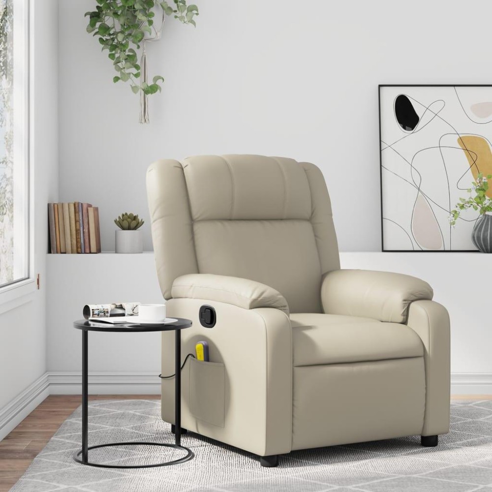 vidaXL Massage Recliner Chair Cream Faux Leather