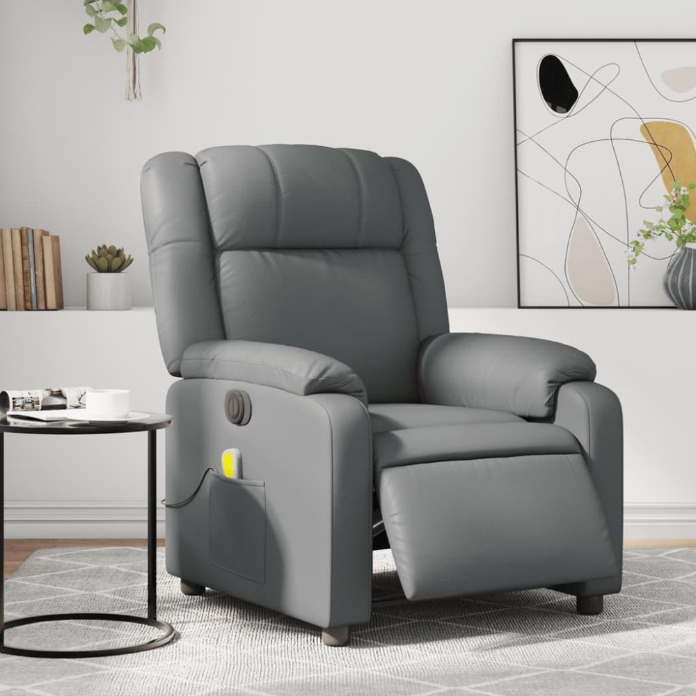 vidaXL Electric Massage Recliner Chair Gray Faux Leather