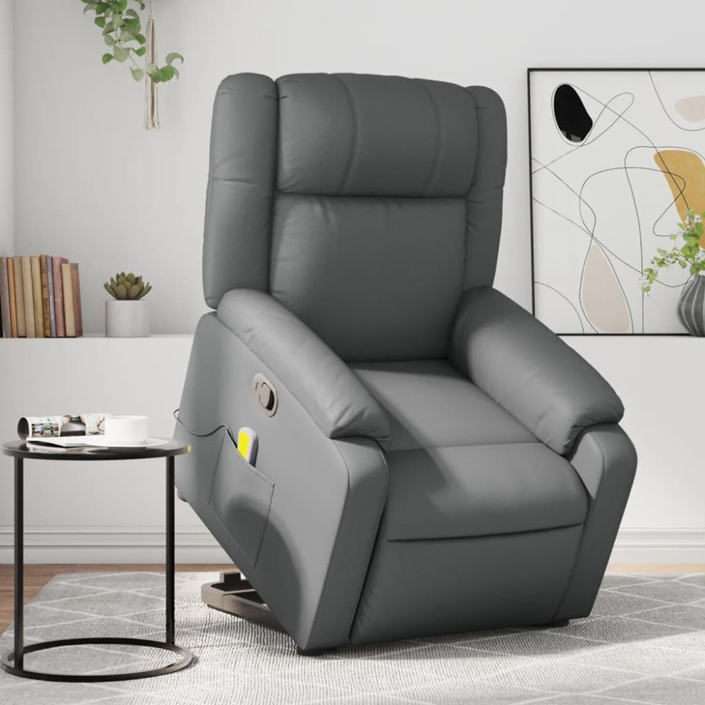 vidaXL Stand up Massage Recliner Chair Gray Faux Leather