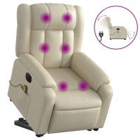 Vidaxl Electric Stand Up Massage Recliner Chair Cream Faux Leather