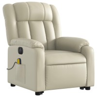 Vidaxl Electric Stand Up Massage Recliner Chair Cream Faux Leather