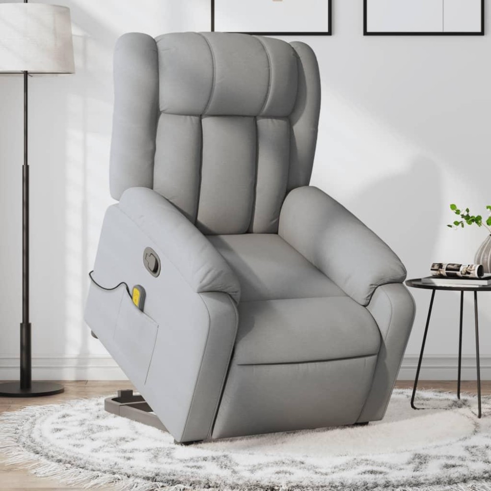 vidaXL Stand up Massage Recliner Chair Light Gray Fabric