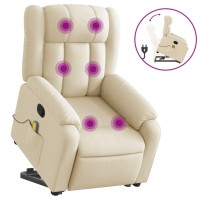 Vidaxl Stand Up Massage Recliner Chair Cream Fabric