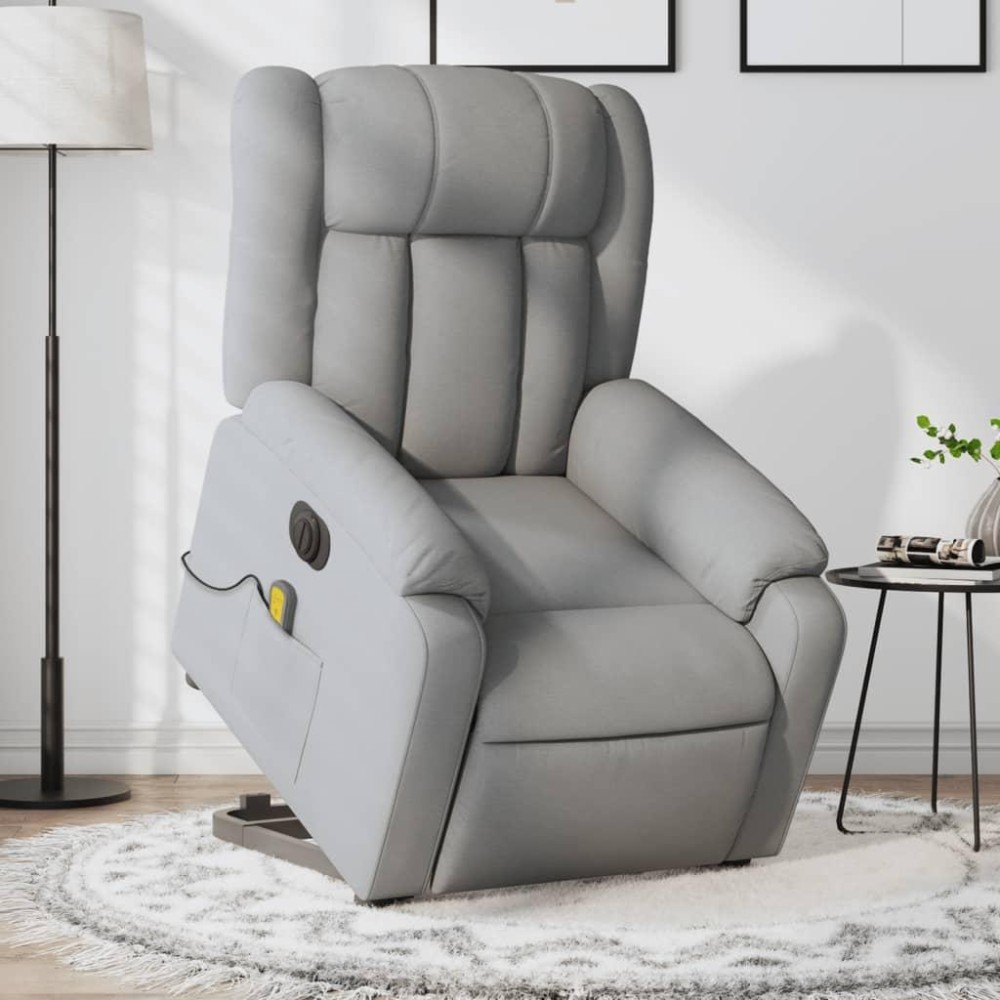 vidaXL Electric Stand up Massage Recliner Chair Light Gray Fabric