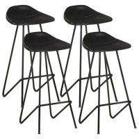 vidaXL Bar Stools 4 pcs Black Real Leather