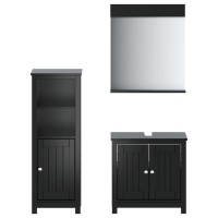 vidaXL 3 Piece Bathroom Furniture Set BERG Black Solid Wood Pine