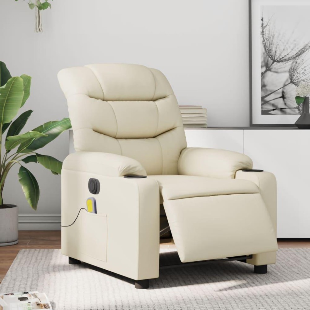 vidaXL Electric Massage Recliner Chair Cream Faux Leather