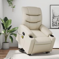 vidaXL Stand up Massage Recliner Chair Cream Faux Leather