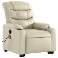 vidaXL Stand up Massage Recliner Chair Cream Faux Leather