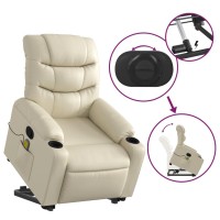 vidaXL Stand up Massage Recliner Chair Cream Faux Leather