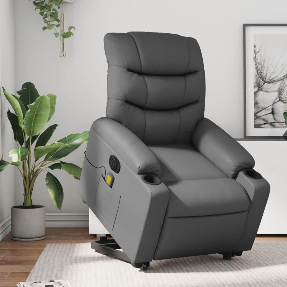 vidaXL Electric Stand up Massage Recliner Chair Gray Faux Leather