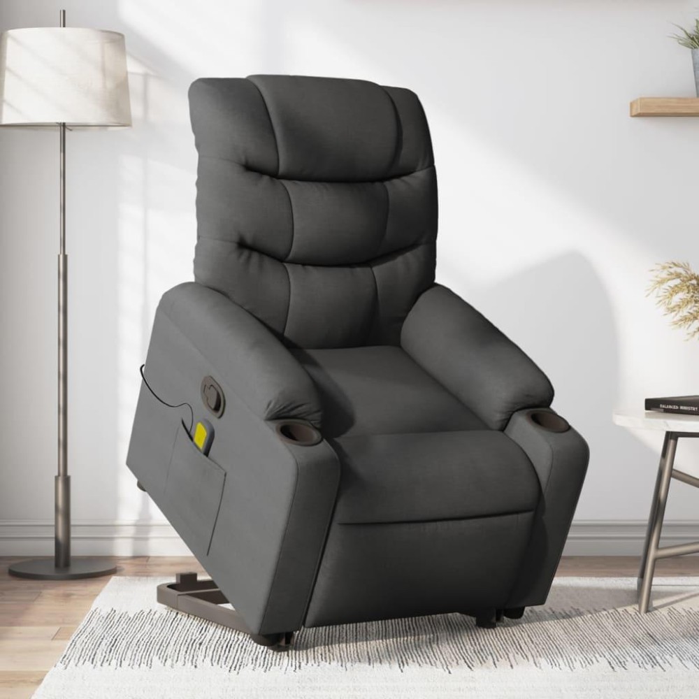 vidaXL Stand up Massage Recliner Chair Dark Gray Fabric