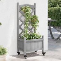 vidaXL Planter with Trellis and Wheels Gray Solid Wood Fir