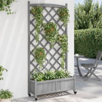 vidaXL Planter with Trellis and Wheels Gray Solid Wood Fir