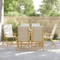 vidaXL 6 Piece Folding Bistro Chairs with Cream White Cushions Bamboo