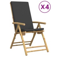 vidaXL 4 Piece Folding Bistro Chairs with Dark Gray Cushions Bamboo