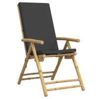 vidaXL 4 Piece Folding Bistro Chairs with Dark Gray Cushions Bamboo