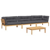 vidaXL 4 Piece Patio Pallet Sofa Set with Cushions Solid Wood Acacia
