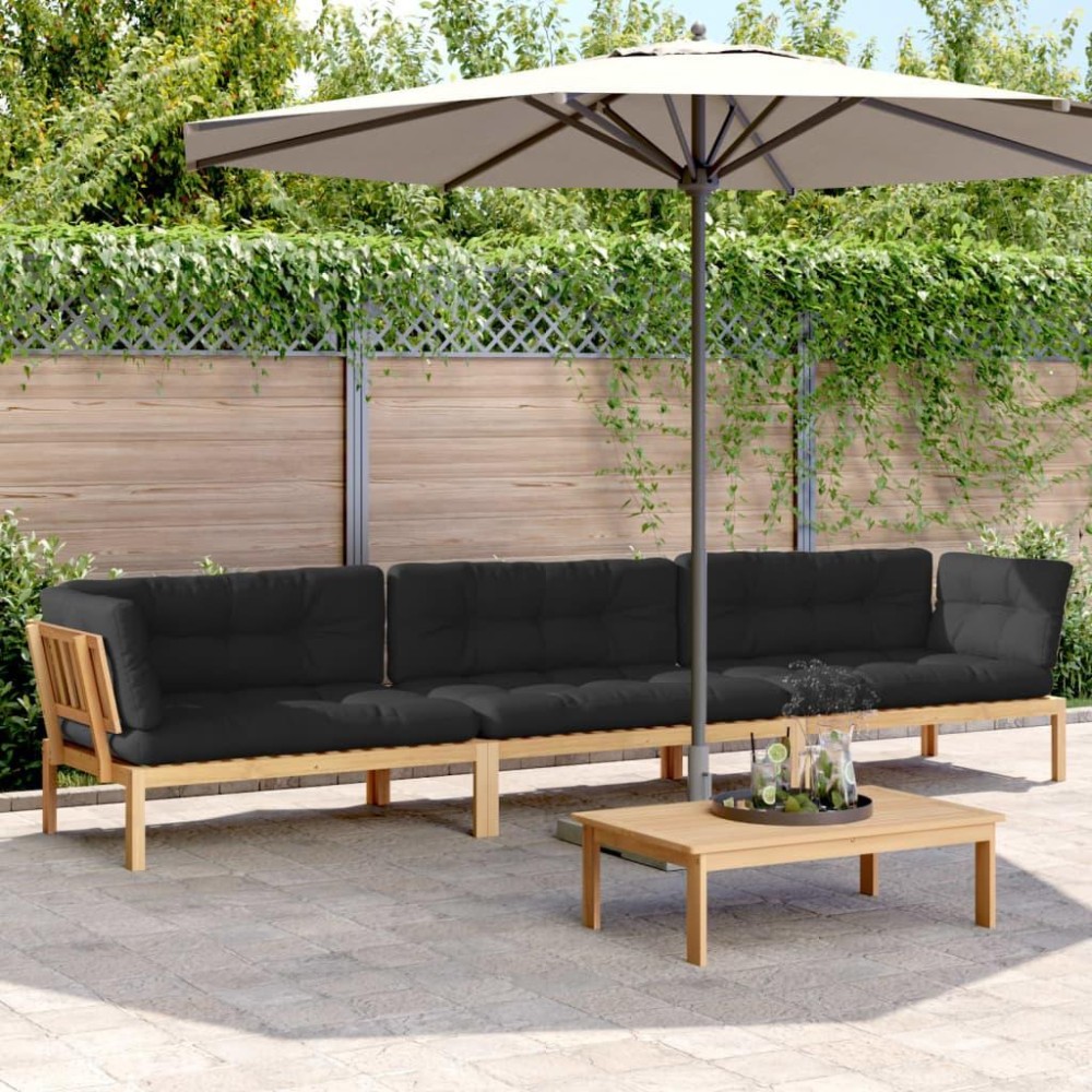 vidaXL 4 Piece Patio Pallet Sofa Set with Cushions Solid Wood Acacia