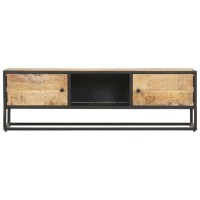 Vidaxl Tv Cabinet With Carved Door 51.2X11.8X15.7 Rough Mango Wood