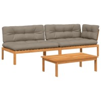 vidaXL 3 Piece Patio Pallet Sofa Set with Cushions Solid Wood Acacia