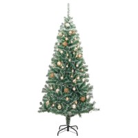 vidaXL Artificial Christmas Tree 300 LEDs&Ball Set&Flocked Snow 82.7