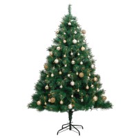 vidaXL Artificial Hinged Christmas Tree 150 LEDs & Ball Set 59.1