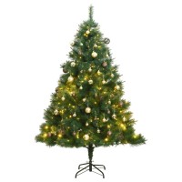 vidaXL Artificial Hinged Christmas Tree 300 LEDs & Ball Set 70.9