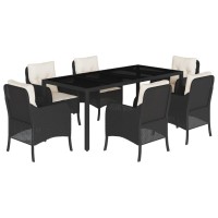 vidaXL 7 Piece Patio Dining Set with Cushions Black Poly Rattan