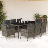 vidaXL 9 Piece Patio Dining Set with Cushions Gray Poly Rattan