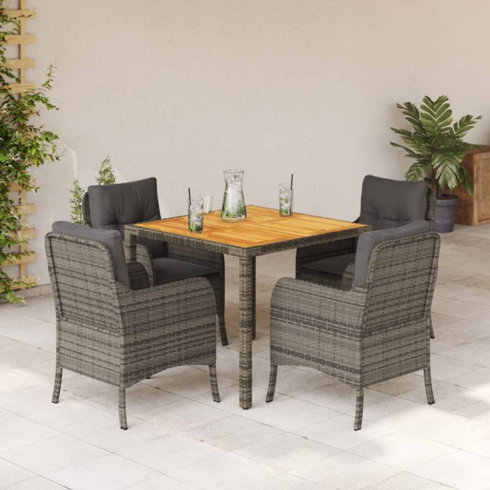 vidaXL 5 Piece Patio Dining Set with Cushions Gray Poly Rattan