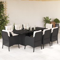 vidaXL 9 Piece Patio Dining Set with Cushions Black Poly Rattan