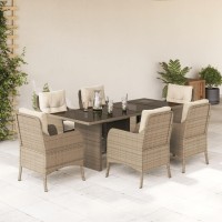 vidaXL 7 Piece Patio Dining Set with Cushions Beige Poly Rattan