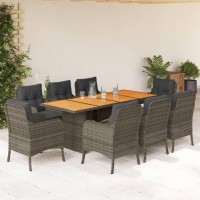 vidaXL 9 Piece Patio Dining Set with Cushions Gray Poly Rattan