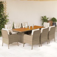 vidaXL 9 Piece Patio Dining Set with Cushions Beige Poly Rattan