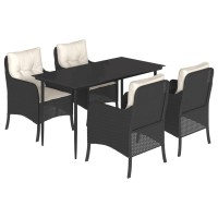 vidaXL 5 Piece Patio Dining Set with Cushions Black Poly Rattan