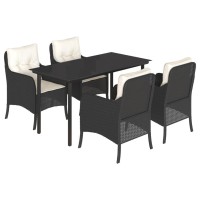 vidaXL 5 Piece Patio Dining Set with Cushions Black Poly Rattan