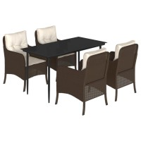 vidaXL 5 Piece Patio Dining Set with Cushions Brown Poly Rattan