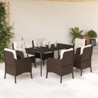 vidaXL 7 Piece Patio Dining Set with Cushions Brown Poly Rattan