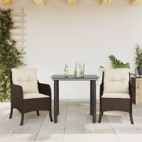 vidaXL 3 Piece Patio Dining Set with Cushions Brown Poly Rattan