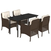 vidaXL 5 Piece Patio Dining Set with Cushions Brown Poly Rattan