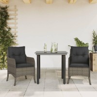 vidaXL 3 Piece Patio Dining Set with Cushions Gray Poly Rattan