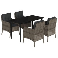 vidaXL 5 Piece Patio Dining Set with Cushions Gray Poly Rattan