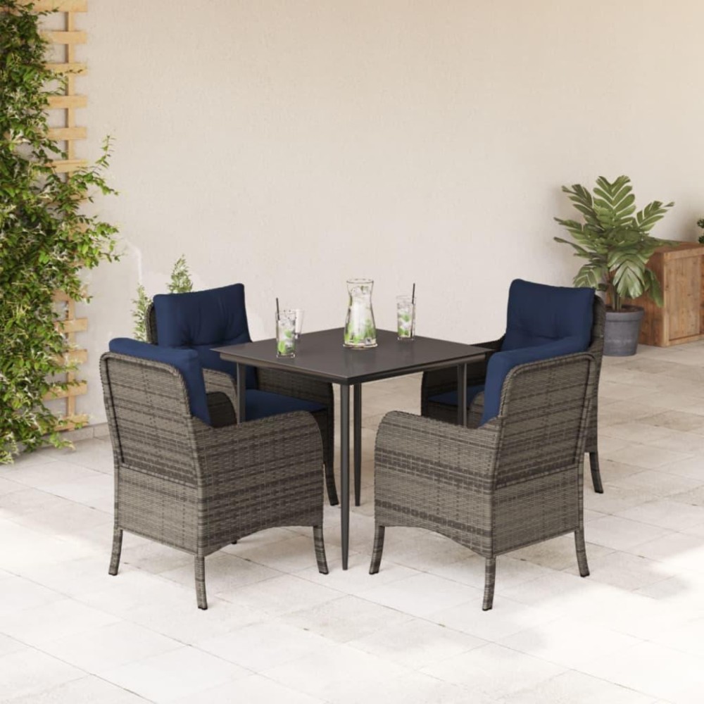 vidaXL 5 Piece Patio Dining Set with Cushions Gray Poly Rattan