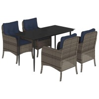 vidaXL 5 Piece Patio Dining Set with Cushions Gray Poly Rattan